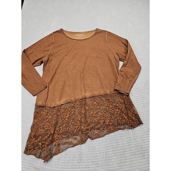 Soft Surroundings Shirt Womens 3X Brown Lace Trim Acid Washed - Picture 1 of 7